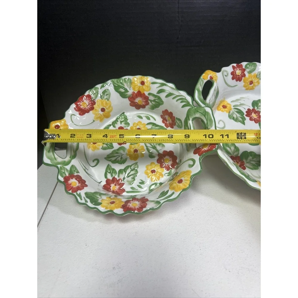 Set Of 2 TEMP-TATIONS By Tara Casserole Baking Dishes Red Yellow Floral